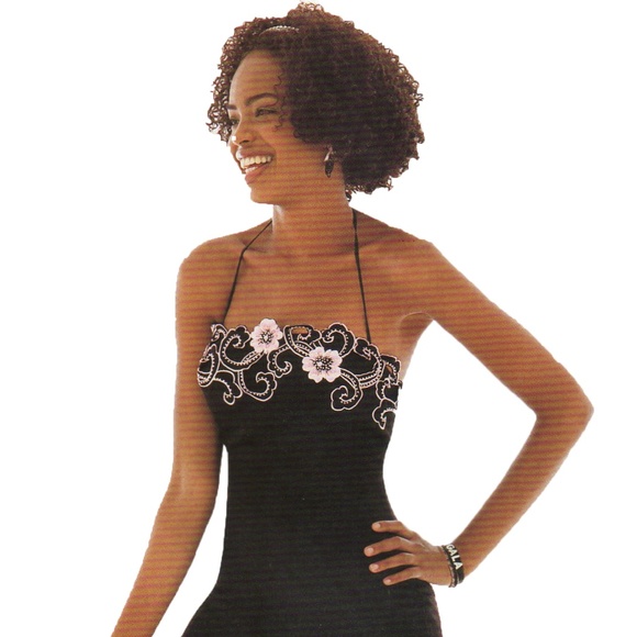 Le Gala Black and Pink Flower Satin Gown - Picture 3 of 5